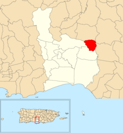 Хуана Диас муниципалитетіндегі Эмажагуалдың орналасқан жері қызыл түспен көрсетілген
