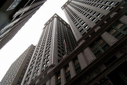The Equitable Building in 2011, showing the effect of pre-zoning skyscrapers when seen from the sidewalk
