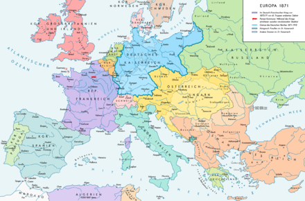 Europa 1871, nach dem Deutsch-Französischen Krieg von 1870-1871 und der Gründung des Deutschen Kaiserreichs.