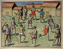 A ballgame called "Keeping the ball aloft", Banda, 1601. The ball is made of twisted branches. Fashion and Style of a Ballgame of Those from Banda de Bry.jpg