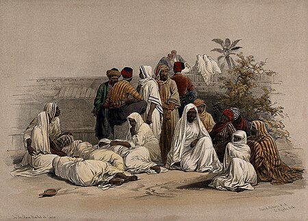 Fail:Figures in the slave market, Cairo. Coloured lithograph by L Wellcome V0049374.jpg