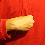 The "FlatC" handshape produced with the the back of the hand facing the camera