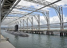 Magnetic silencing facility at Beckoning Point, Pearl Harbor, 2012 Flickr - Official U.S. Navy Imagery - USS Texas is moored in the state-of-the-art submarine magnetic silencing facility at Beckoning Point at Joint Base Pearl Harbor-Hickam during a ribbon cutting ceremony..jpg