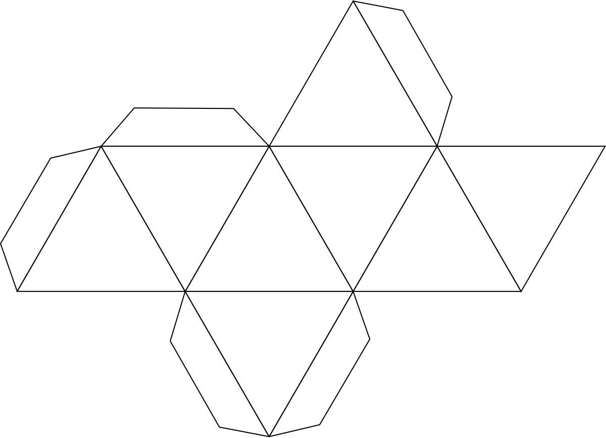Шаблон развертки. Развертка правильного октаэдра. Развертка правильного икосаэдра. Схема развертки октаэдра. Правильный октаэдр из бумаги схема.