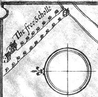 Detail from John Speed map of 1610, the only surviving image of the original school building Friars-speed1610.jpg
