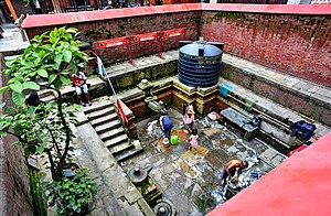 People bathing in Bhindyo Gaa Hiti in Kathmandu, Nepal in 2021 Ga Hiti Bhimsenthan Kathmandu Nepal Rajesh Dhungana 1.jpg