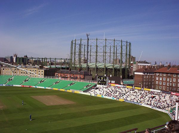 Surrey's home ground The Oval, overlooked by the famous gasholders.