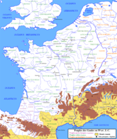 Carte représentant la localisation des divers peuples gaulois avant la conquête romaine.