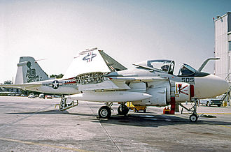 Grumman A-6E Intruder of VA-42 in 1973 wearing the Green Pawns symbol on its fin Grumman A-6E 158787 VA-45 Oceana 05.10.73 edited-3.jpg
