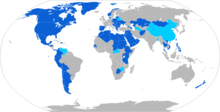 Map of HMMWV (Humvee) operators worldwide. Dark blue shows HMMWV operators, light blue shows PRC HMMWV operators HMMWV Operator Map.png