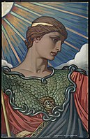 Minerva, boginja modrosti; Elihu Vedder, Glava Minerve. Olje na platnu, 125 × 80 cm. Slika je bila pripravljalna študija za mozaik Minerva, ki je v Kongresni knjižnici, stavba Jefferson, Washington, D. C.