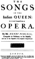 English: Henry Purcell - The Songs in the Indian Queen, London 1695 - title page