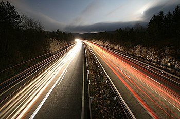 Evening traffic on the A1 freeway in Slovenia Hitrost.jpg