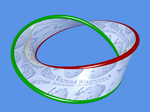 A Hopf link spanned by a twisted annulus. Hopf band wikipedia.png