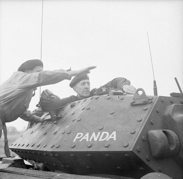 Major General Brian Horrocks, then General Officer Commanding (GOC) 9th Armoured Division, in his Covenanter command tank during an exercise, 18 July 