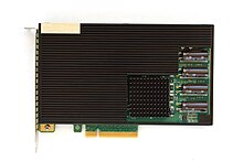 An SSD with 1.2 TB of MLC NAND, using PCI Express as the host interface Huawei Tecal ES3000 face 20140805.jpg