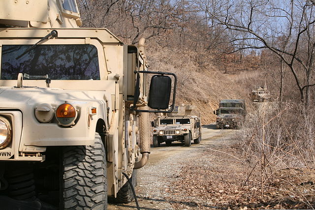 Military light utility vehicles operated by the United States Marine Corps in South Korea