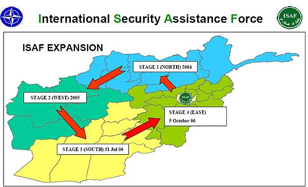 Geographic depiction of the four ISAF stages (January 2009)