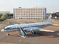 Die erste Il-18 der Deutschen Lufthansa der DDR in Originalfarben als Ausstellungsstück am Flughafen Halle-Leipzig. Die Maschine flog bis 1988 bei der Interflug