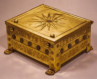 The golden larnax of Philip II of Macedon which contained his remains. It was constructed in 336 BC. It weighs 11 kilos and is made of 24 carat gold. Vergina, Greece.