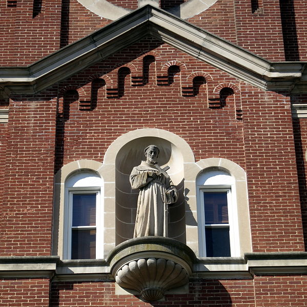 File:Immaculate Conception Convent Church (Oldenburg, Indiana) - exterior detail, statue of Saint Francis of Assisi.jpg