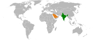 Mapa indicando localização da Arábia Saudita e do Índia.