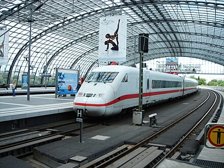 An InterCity Express (ICE, 2nd generation) at Berlin Hauptbahnhof.