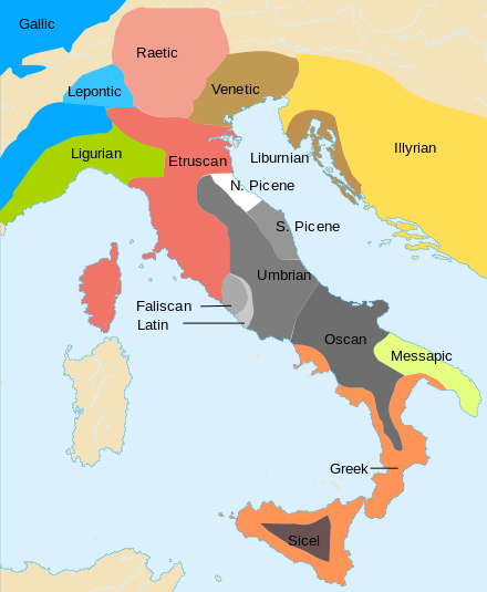 Iron Age groups within the Italian peninsula. Liguria is located in the upper left corner of the map.