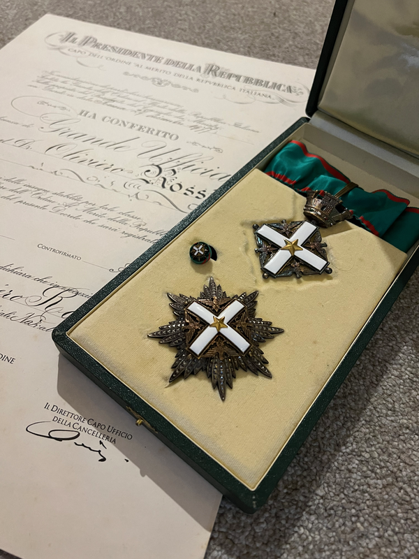 Grand Officer set of insignia with the bestowal document.
