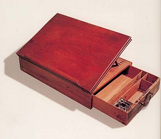Portable writing desk that Jefferson used to draft and finalize the Declaration of Independence Jefferson's+deskdetail.jpg