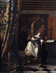 «Allegori over malerkunsten» eller «Maleren i sitt atelier» Ca. 1665/1666 Olje på lerret, 120 × 100 cm[43]
