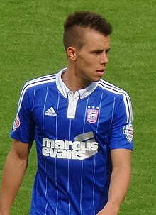 Knudsen playing for Ipswich Town in 2015. Jonas Knudsen (cropped).jpg