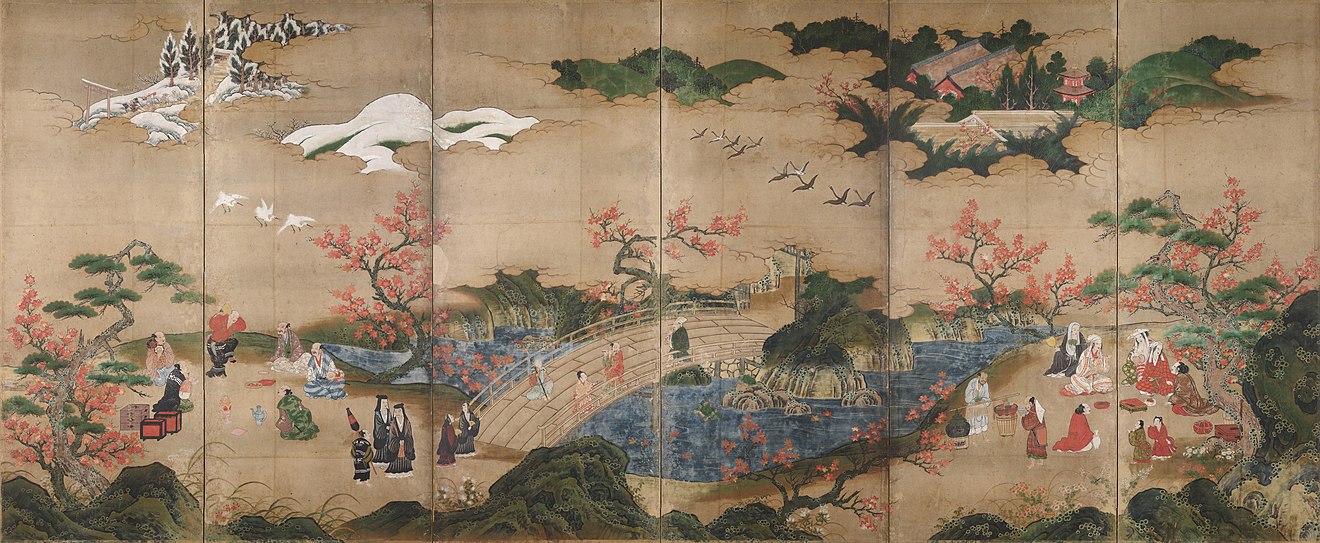 Maple Viewing at Takao (mid-16th century) by Kanō Hideyori is one of the earliest Japanese paintings to feature the lives of the common people.[3]