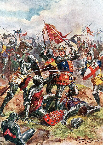 King Henry V at the Battle of Agincourt, fought on Saint Crispin's Day and concluded with an English victory against a larger French army in the Hundr