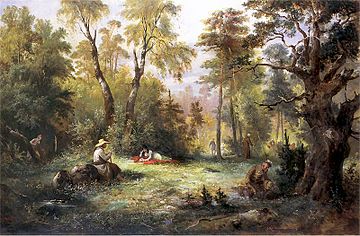 Mushroom picking by Franciszek Kostrzewski KostrzewskiFranciszek.Grzybobranie.1860.jpg