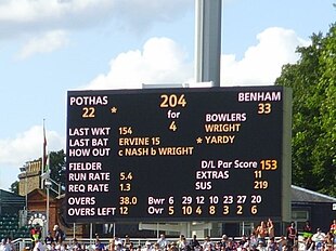 Scoreboard showing extras awarded to the batting team Lords scoreboard.jpg