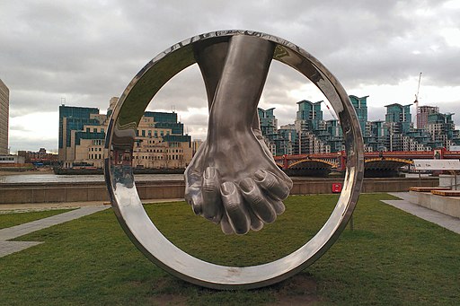 Love by Lorenzo Quinn, Millbank by Vauxhall Bridge, London