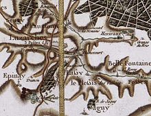 Luzarches sur la carte des Cassini, vers 1780 : l'on reconnaît la position des différents hameaux, châteaux et fermes seigneuriales situés sur le territoire de l'actuelle commune, ainsi que la maladrerie Saint-Lazare.