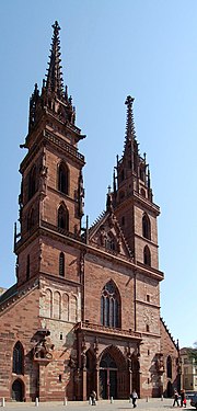 Malfruromanika katedralo de Bazelo kun gotikaj kompletigoj, post 1356 ĝis 1500