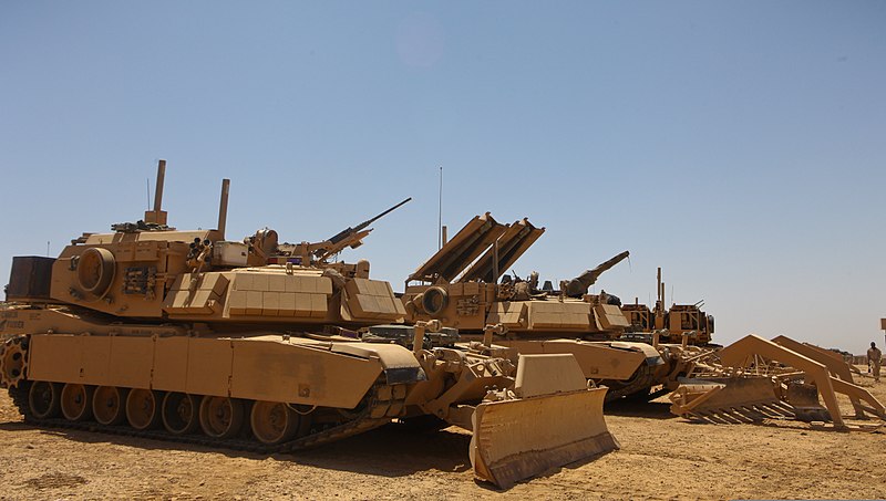 File:M1 assault breacher vehicles, assigned to the U.S. Marines with the 2nd Combat Engineer Battalion, wait prior to the beginning of Operation Black Sand in Shukvani, Helmand, Afghanistan, Aug 110804-M-VI276-010.jpg