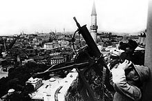 Turkish MG08 team on the minaret of the Hagia Sophia Museum, 1941. MG08 on the minaret of the Ayasofya Museum 1941.jpg