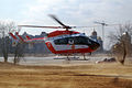 An Emergency Service EC145 helicopter landing in Kyiv