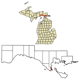Mackinac County Michigan Incorporated and Unincorporated areas St. Ignace Highlighted.svg