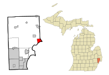 Áreas de Macomb County Michigan Incorporated e Unincorporated New Baltimore Highlighted.svg