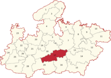 Okręgi Madhya Pradesh Lok Sabha (podkreślone Hoshangabad).png