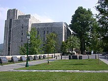 Mahan in 2003. The large American Elms can be seen on the right. Mahan Hall, West Point, 13 June 2003.jpg