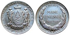 Maine Centennial half dollar – obverse (left) and reverse (right)