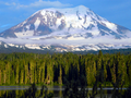 Takhlakh Lake view of Mount Adams from the day use area at Takhlakh Lake Campground.