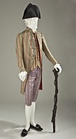French suit from 1790–1795 with a bicorne hat.