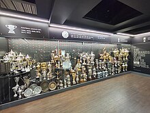 Trophies won by Manchester United on display in the club museum Manchester United trophy cabinet.jpg